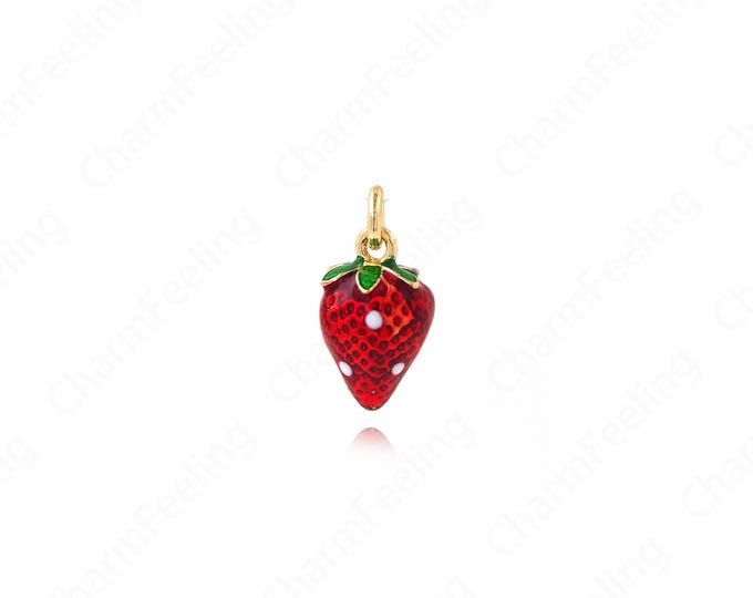 Strawberry Pendant, 18K Gold Filled Fruit Necklace,Strawberry Necklace,Fruit Jewelry,Strawberry Charm,DIY Jewelry Accessories 13.5x7x7mm