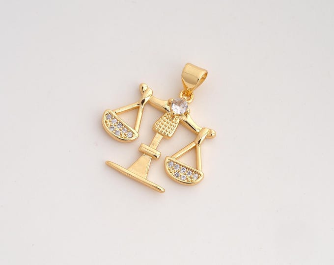 CZ Balance Pendant,Justice Pendant,18K Gold Filled Balance Charm,DIY Jewelry Accessories,24x22x3.4mm