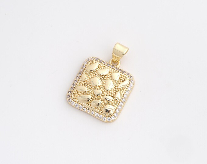 CZ Square Pendant,Square Pendant,18K Gold Filled Square Charm,DIY Jewelry Accessories,23.7x17x3mm