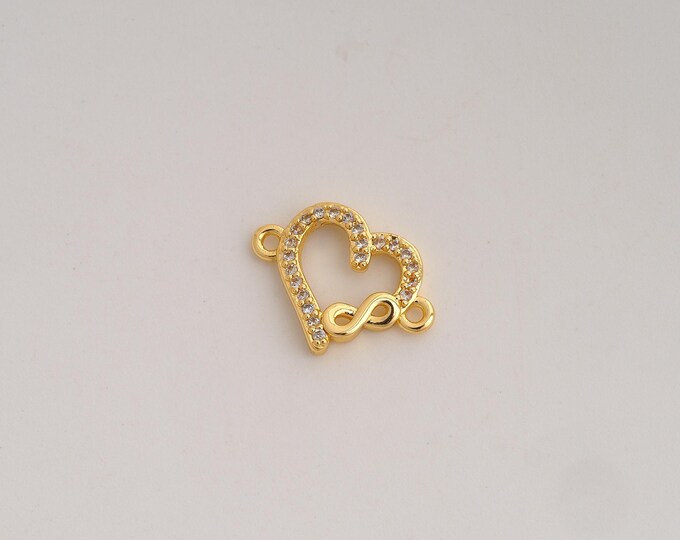 CZ Heart Connector,Infinity Connector,18K Gold filled Heart Infinity Connector,DIY Bracelet Accessories, 15.3x11.3x2.2mm