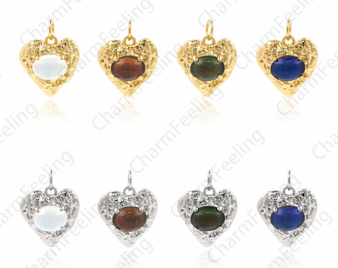 Miropave CZ Crystal Heart Charms，Golden Cubic Zirconia Heart Shaped Charm，Dangle Love Charm,18x14x6.4mm