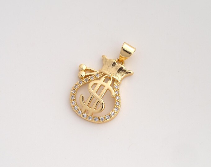 CZ Money Bag Pendant,Money Bag Pendant,18K Gold Filled Money Bag Charm,DIY Jewelry Accessories,26.2x17.4x4mm
