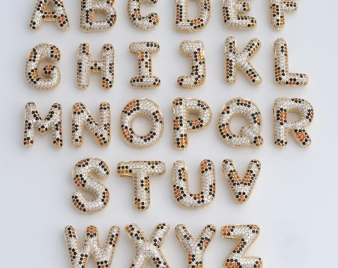 18K Gold Filled Initial Pendant, Micropavé CZ Letter Pendant, Alphabet Charm, DIY Jewelry Accessories, 21x17x7.3mm