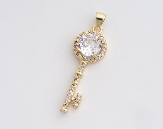 18K Gold Filled Key Necklace, Dainty Key Charm, Key Pendant,DIY Jewelry Supplies, 37.5x11.6x5mm