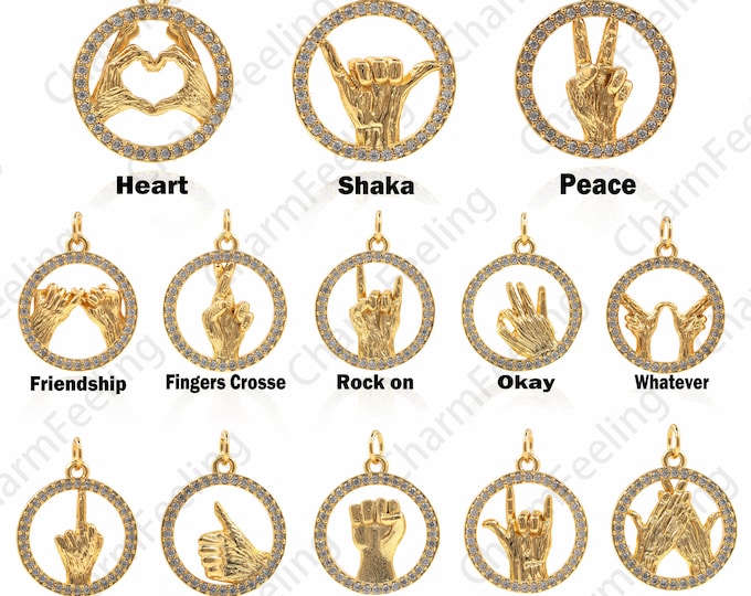 18K Gold Filled Gesture Pendant,Gesture Necklace,Gesture Charm,Multi-Gesture Jewelry Pendant,DIY Jewelry Making Accessories 23x18x3mm