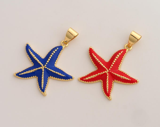 Enamel Starfish Pendant,Starfish Pendant,18K Gold Filled Starfish Charm,DIY Jewelry Accessories,42.5x35x3.8mm
