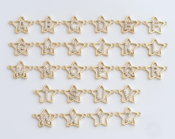 5 PCS Micro-Pave Initial Connector,Letter Connector, 18K Gold Filled Alphabet Charm, DIY Bracelet Necklace Accessories, 21.4x15.6x2.7mm