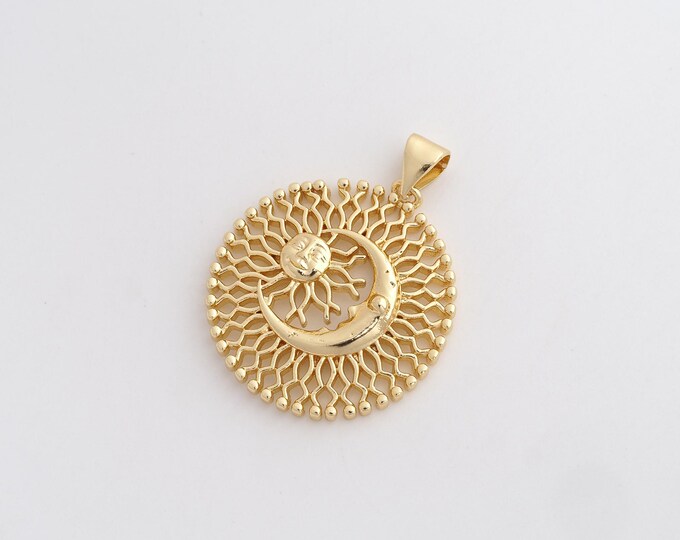 Sun Moon Pendant,Celestial Pendant,18K Gold Filled Moon Sun Charm,DIY Jewelry Accessories,30.2x24x3.5mm