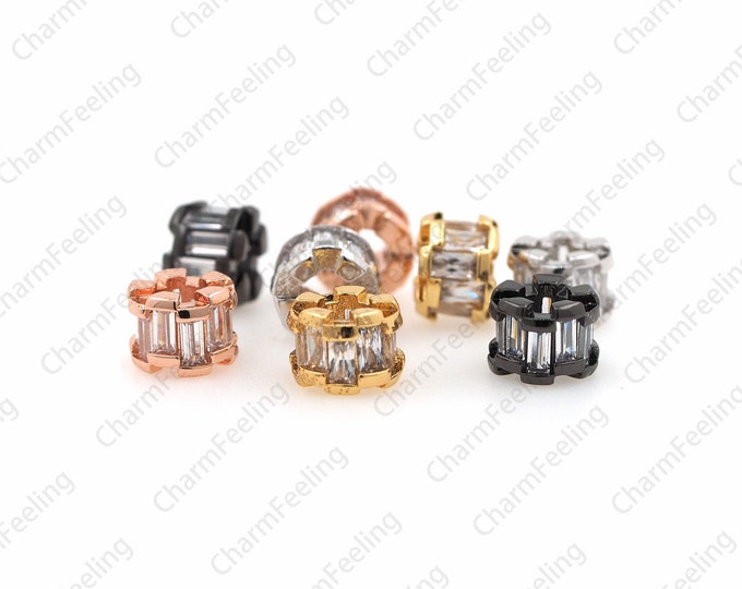 CZ oblate spacer beads, large hole tube beads, used for bracelet/necklace jewelry making supplies 8.6×6mm hole 3.7mm 1pcs