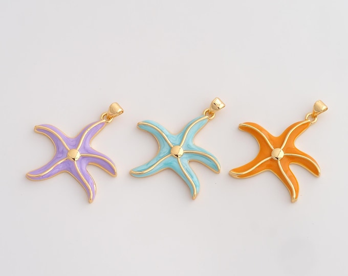 Enamel Starfish Pendant,Starfish Pendant,18K Gold Filled Starfish Charm,DIY Jewelry Accessories,34.6x31x3.4mm