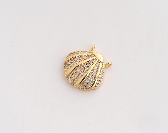 CZ Shell Pendant,Oyster Pendant,18K Gold Filled Shell Charm,DIY Jewelry Accessories,15x15.3x3.4mm