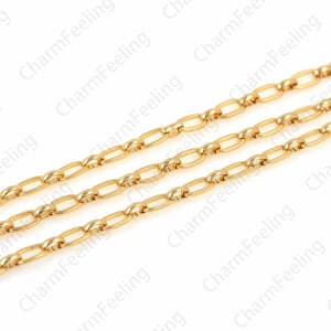 Filled Gold Paper Clip Chain By Code, 18K Gold Filled Oval Chain, Continuous Chain, Welded Chain, Gold-Plated Result 5x9mm 1 Meter