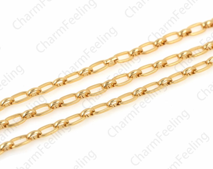 Filled Gold Paper Clip Chain By Code, 18K Gold Filled Oval Chain, Continuous Chain, Welded Chain, Gold-Plated Result 5x9mm 1 Meter