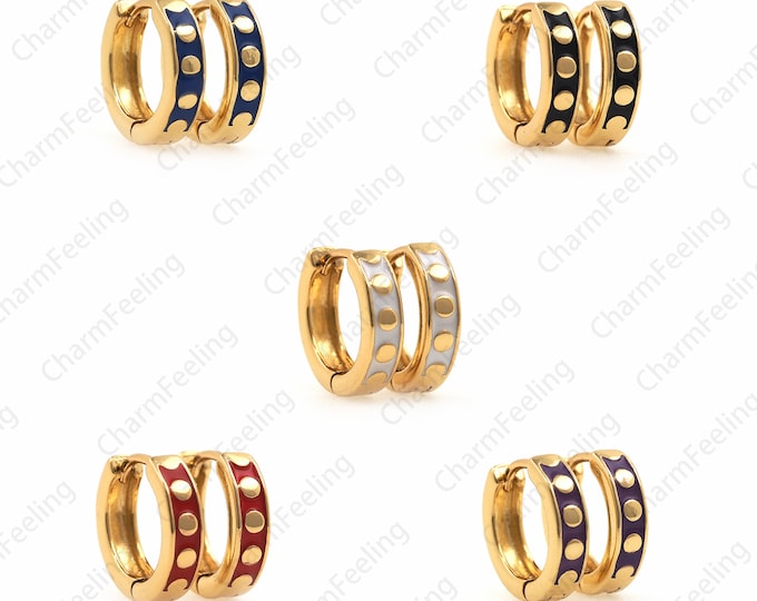 1 Pair 18K Gold Filled Wide Earrings, Enamel Earrings, Dot Earrings, Gold Earrings, Earring Accessories, Round Earrings, A Gift For Her