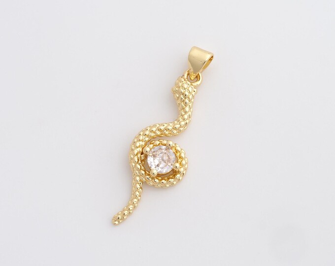 CZ Snake Pendant,Animal Pendant,18K Gold Filled Snake Charm,DIY Jewelry Accessories,37.6x11.5x4.5mm