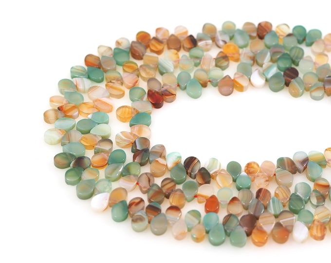 Drop-Shaped Gemstone Chain,Green Teardrop Gemstone Beads,Flat Piece Natural Stone Chain,Gemstone Necklace, DIY Bracelet Accessories, 6x8mm