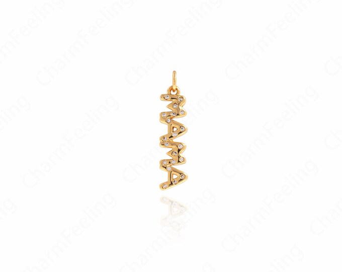 MAMA Necklace, 18K Gold Filled Long Necklace, Mama Long Pendant,Letter Pendant, Micropavé CZ MAMA Pendant, Gift For Mother 26.5x6.5x1.7mm