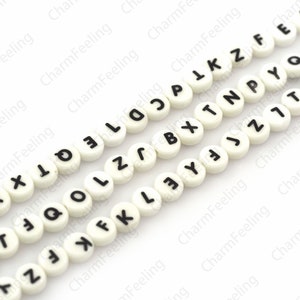 Perlas iniciales de cerámica, cuentas de nombre de porcelana blanca, joyería de porcelana creativa, cuentas redondas del alfabeto, letras mixtas redondas planas, 8x8x4mm