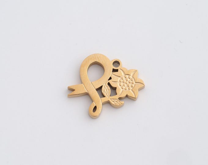 Cancer Charms,Dainty Flower Charm, 18K Gold Filled Ribbon Pendant,DIY Jewelry Accessories 15x15.3x2mm