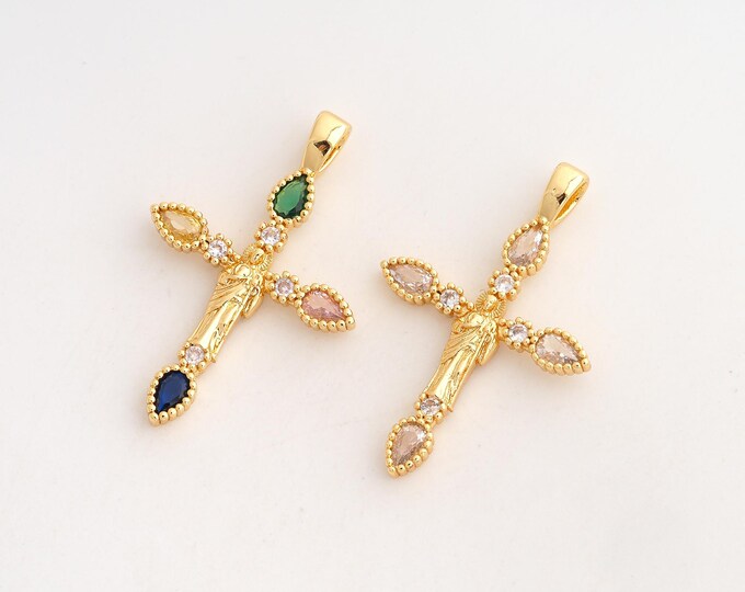 CZ Jesus Cross Pendant,Religious Pendant,18K Gold Filled Christian Charm,DIY Jewelry Accessories,37.2x24x3mm