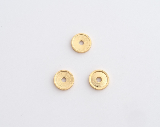 10 pcs Gold Round Spacer Beads, 18K Gold Filled Flat Beads,Dainty Disc Bracelet Necklace Spacer Beads, DIY Jewelry Supplies,6x1mm