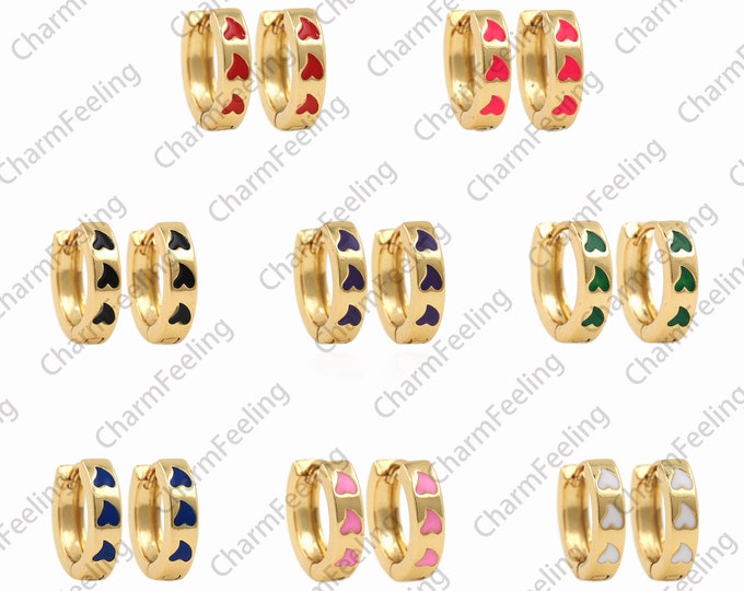 1 Pair,Enamel Earrings,18K Gold Filled Enamel Love Earrings,Heart-Shaped Earrings,Heart-Shaped Earrings,Multi-Color Optional, 13x14x3.5mm