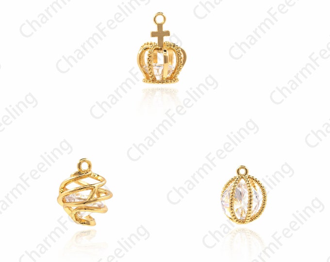 Cross Crown Pendant, Spiral Oval Pendant, Lantern-Shaped Pendant, CZ Single Zircon Charm, DIY Jewelry Making Accessories 1pcs