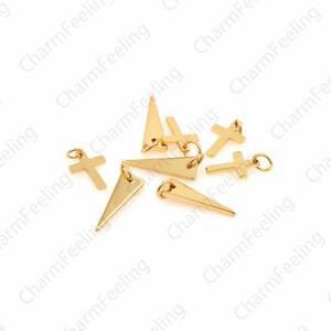 18K Gold-Plated Cross Pendant, Cross Necklace, Inverted Triangle Pendant, Cross Charm, Triangle Charm, DIY Jewelry Making Accessories 1pcs image 2