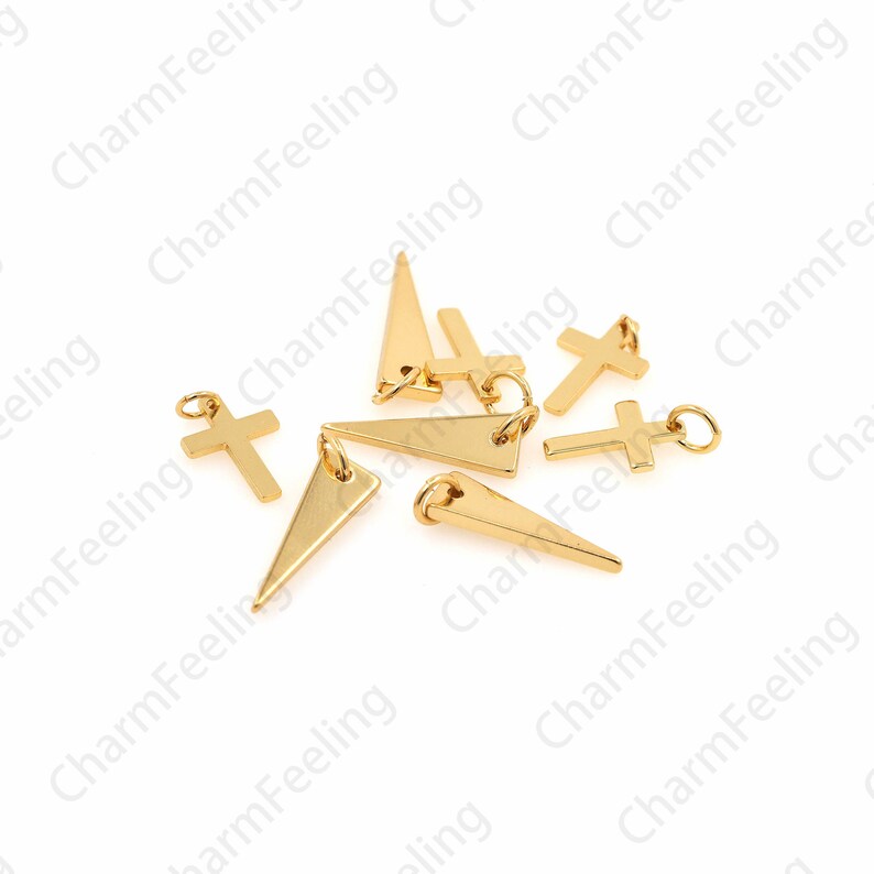 18K Gold-Plated Cross Pendant, Cross Necklace, Inverted Triangle Pendant, Cross Charm, Triangle Charm, DIY Jewelry Making Accessories 1pcs image 2