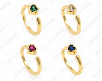 Adjustable Ring, Micropavé Cubic Zirconia Ring, 18K Gold Filled Open Ring, Ruby Ring, Ruby Charm