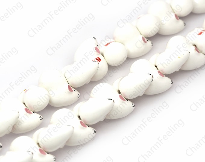 Cute Ceramic Mouse Beads, Animal Spacer Beads, Glazed Hand Painted Ceramic Beads, Painted Ceramic Beads, DIY Jewelry Supplies,21.5x25x14mm