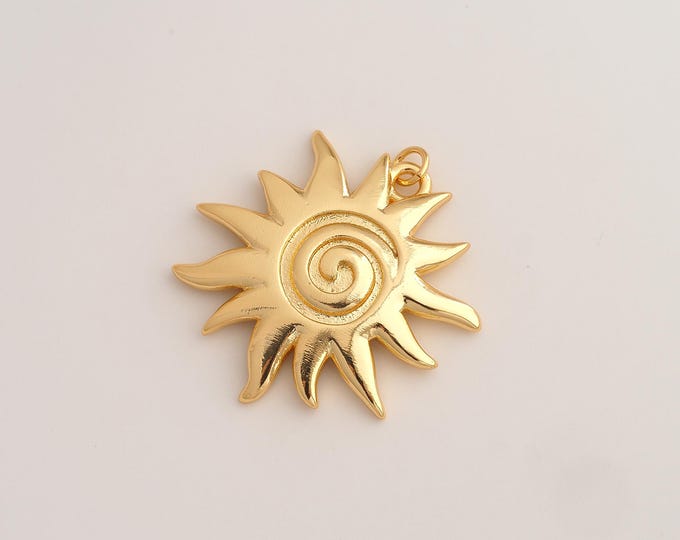 Sun Pendant,Celestial Pendant,18K Gold Filled Sunburst Charm,DIY Jewelry Accessories,37x34.5x3.6mm