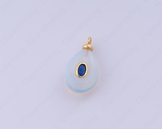 Opal Charms,18K Gold Filled Natural Stone Charm,Oval Pendant, Micropavé CZ Oval Pendant, DIY Jewelry Accessories,22.6x12.7x6mm