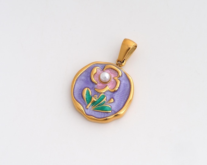 Enamel Flower Charms,Dainty Flower Charm, 18K Gold Filled Flower Pendant,DIY Jewelry Accessories 27.5x18.4x4.6mm