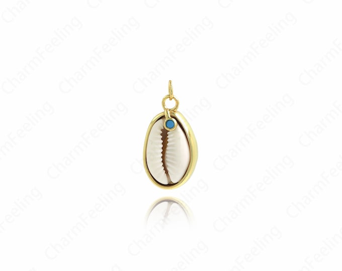 Enamel Shell Pendant, Beach Charm, 18K Gold Filled Beach Necklace, Shell Necklace, Shell Charm, DIY Jewelry Supplies, 27.5x13.6x8mm