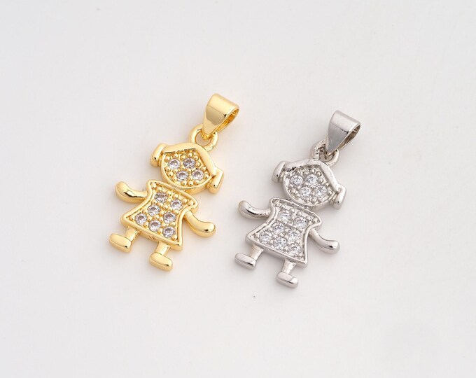 CZ Character Pendant,Girl Pendant,18K Gold Filled Character Charm,DIY Jewelry Accessories,21.2x14x2.4mm