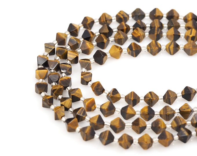 Tiger Stone Gemstone Necklace, Faceted Diamond Gemstone Bead, Natural Stone Chain,Natural Stone Bead, DIY Bracelet Necklace Accessories,10mm