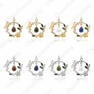 Round Butterfly Pendant, Plant Charm, 18K Gold Filled Round Charm, Micro-pavé CZ Butterfly Charm, DIY Jewelry Making Supplies, 32x28x3.4mm