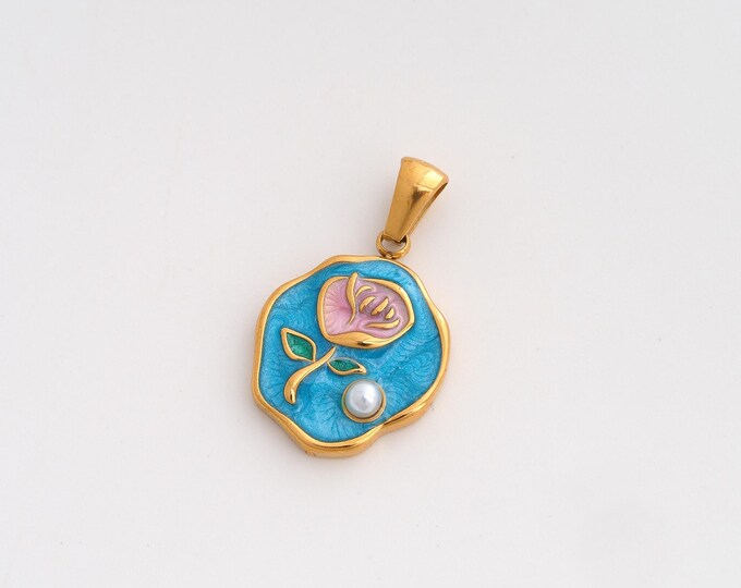 Enamel Flower Charms,Dainty Flower Charm, 18K Gold Filled Flower Pendant,DIY Jewelry Accessories 27.3x16.3x3.8mm