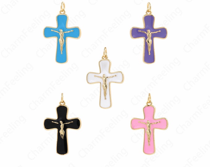 Martyrs Cross Pendant,18K Gold Filled Cross Charm, Enamel Cross Pendant,Cross Necklace,Religious Charm, DIY Jewelry Making,30x19x2.5mm