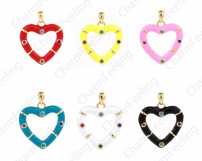 MicroPave CZ  Hollow Heart Pendant, Gold Filled Heart Charm, Heart Necklace, DIY Jewelry Making Accessories 25x20.5x2mm