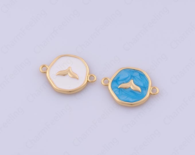 Enamel Tail Connector,18K Gold Filled Fish Charm,Round Connector,Enamel Charm,DIY Jewelry Supplies,18.6x13.6x2mm