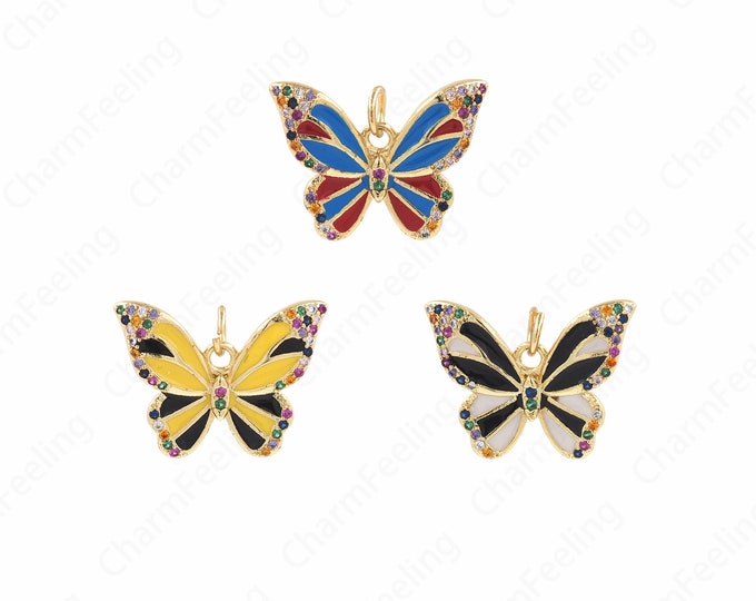 Micropavé CZ Enamel Butterfly Charm,Insect Charm,Butterfly Charm,18K Gold Filled Butterfly Pendant,DIY Jewelry Accessories,16x21.5x3.5mm