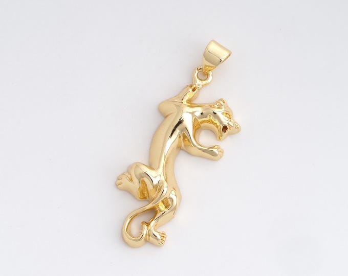 Leopard Pendant,Micropavé CZ Animal Charm,18K Gold Filled Animal Necklace, Leopard Charm,DIY Jewelry Supplies, 38x14.4x5mm