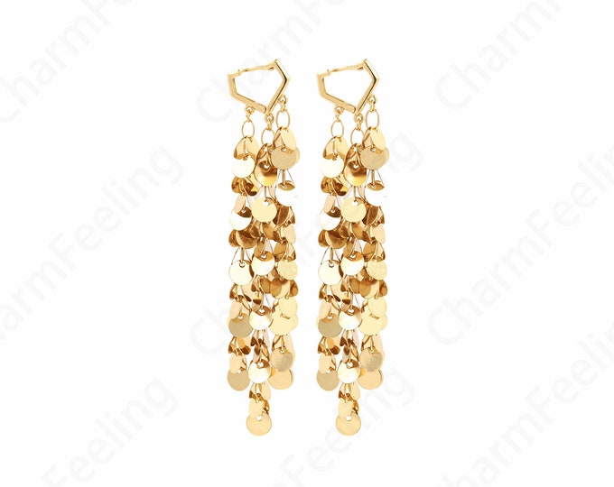 Boho Earrings, Tassel Earrings,Micropavé CZ Fringe Earrings, 18K Gold Filled Chain Earrings, Bar Earrings,Drop Earrings,88x14.6x2.5mm
