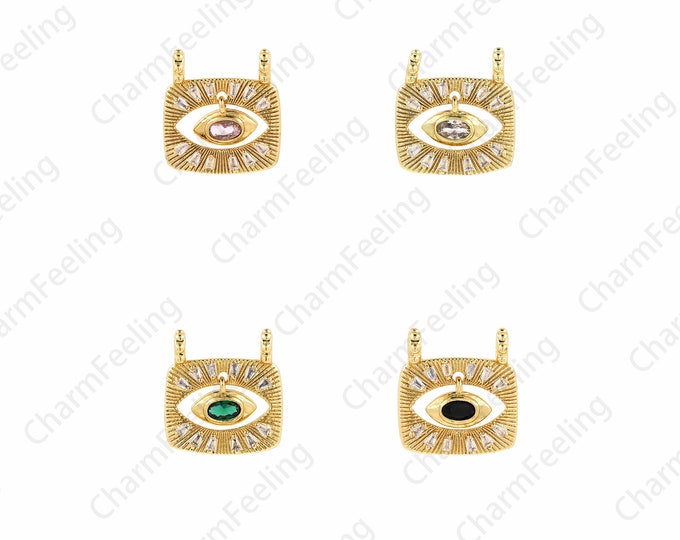 18K Gold Filled Square Eye Pendant, Micropavé CZ  Eye Necklace, Eye Charm, Rhinestone Necklace, DIY Jewelry Accessories, 17.5x18.5x3mm