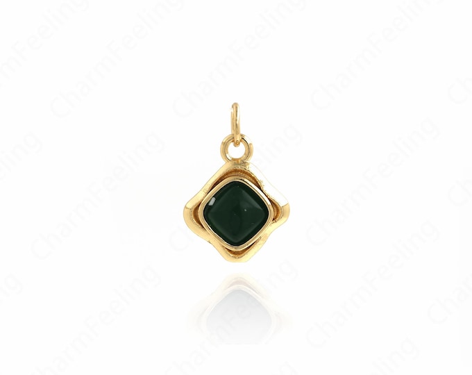 18K Gold Filled Geometric Necklace,Rectangular Pendant,Micropavé CZ Medal Charm, Suitable For DIY Jewelry Making Accessories,18.2x12x4.5mm