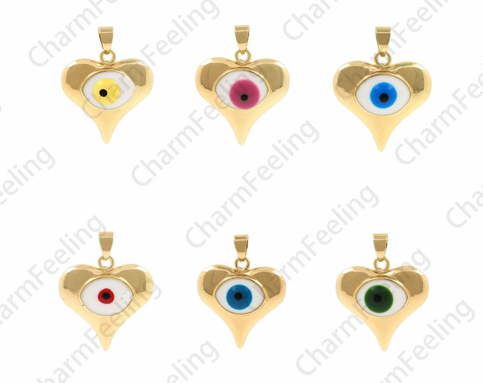 Heart Charm, Enamel Eye Pendant, Heart Pendant, Heart Eye Necklace, Turkish Eye Charm, DIY Jewelry Making Accessories 25x32x6.2mm 1pcs