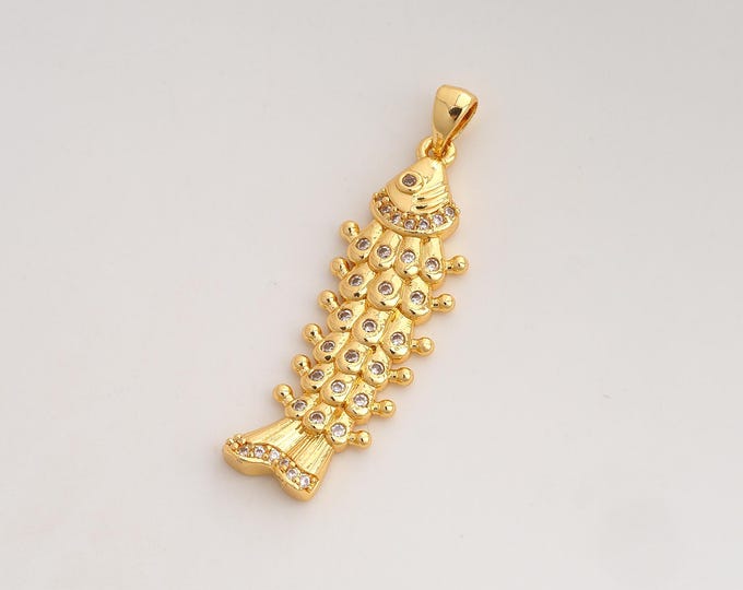 CZ Fish Pendant,Marine Life Pendant,18K Gold Filled Fish Charm,DIY Jewelry Accessories,43x13x3.5mm