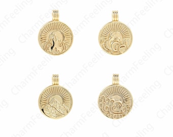 Fire Element Necklace, Symbol Charm, Element Pendant,18K Gold Filled Swirl Pendant,Water Element Charm, DIY Jewelry Supplies,22.5x17.5x1.8mm